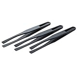 SODIAL(R)115mmのロングフラットチップ　黒　プラスチック製　帯電防止ピンセット　3件