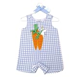 (マッドパイ)Mud Pie ベビー にんじん＆ウサギ柄ショートワンオール/ショートオール/オールインワン Bunny Shortall 176028 -06 ブルー/ホワイト 0-6M(0～6ヶ月)