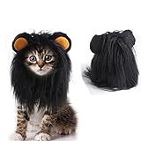 DERAYEE 猫 被り物 ライオン ハロウィン 猫用ウィッグ 小型犬 中型犬 ペット用帽子 耳付き 飾り 変身 かぶりもの 首周り28cm (S, 黒い)