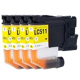 【Ｆ ＦＵＫＵＴＡＭＡ】 LC511BK イエロー×4本 染料 ブラザー用 互換インクカートリッジ 残量表示対応 プリンター 用 互換インク 対応機種 : DCP-J529N DCP-J916N DCP-J929N-W/DCP-J929N-B MFC-J742DN MFC-J742DWN MFC-J908N MFC-J943DN MFC-J943DWN 等 (LC511 イエロー×4本)