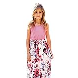 Franterdベビーガールズフラワードレス、妹Matching AラインドレスClothes – Kid幼児用フローラルノースリーブプリンセスパーティードレス 3T ピンク