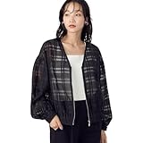 [コムサイズム] シアーチェック Vネック ジップブルゾン/セットアップ対応 12-40BI01-204 M ブラック