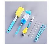 哺乳瓶ブラシセット　洗浄ブラシ　哺乳びん専用　ナイロン/スポンジボトル/ストロー/乳首ブラシ　7点セット ランダム（ピンク、ブルー）