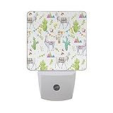 naanleアルパカLlamaサボテンカラフルなフラグ山Flowers Leavesフローラル自動センサーLED Dusk to Dawnナイトライトプラグinインドアfor Adults