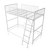 LOWYA （ロウヤ） ロフトベッド パイプ管風 はしご位置付け替え可能 ヘッドガード付き すのこ床 頑丈なトリプル補強構造 シングル ホワイト おしゃれ 新生活