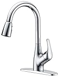 Purelux Tulip Single Handle Contemporary Design Arc Pull Down Kitchen Sink Faucet With Escutcheon, 3