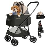 【55cmゆりかご · 超軽量4.5KG】MILA&LOUIS ペットカート おしゃれ犬 カート ペットカート 多頭の小型犬&猫 中型犬一匹用 4輪耐摩耗 犬用カート 犬 ベビーカー 人気 分離型・全体と折りたたみ式 ペットバギー 前輪360°後輪ブレーキ付 カップホルダー 犬 バギー 耐荷重20KG 軽量 通気 散歩 買い物 外出 旅行 日本語の取扱説明書付き (黒)
