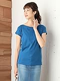 Angeliebe エンジェリーベ 産後 授乳服 Tシャツ 綿混 やわらか フライス 半袖 ボートネック 授乳ウエア フリー ブルー 30095 30095500