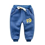 PANCY 子供服 上質 秋冬 長ズボン ロングパンツ 縄付き 裏起毛 シンプル 無地 数字柄 男の子(120cm,ブルー)