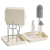 Percy’s Caravan 哺乳瓶ブラシセット ケース付き 携帯用 水切りラック付 シリコン ストローブラシ おしゃぶり洗浄 外出 旅行 (ホワイト)