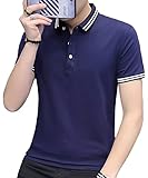 [アマツ] 2タイプ ポロシャツ メンズ 半袖 夏 polo shirt 半袖シャツ カジュアル 夏服 大人 tシャツメンズ トップス すっきり tシャツ カットソー シルエット ボタンダウンシャツ 20代 30代 40代 50代 ドライシャツ スポーツ お洒落 シンプル ちょい悪 ゴルフウエア ゴルフウェア ゴルフシャツ はんそで カッコイイ poloシャツ シャツ 2ライン ネイビー M