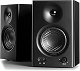 42W モニタースピーカー アンプ 内蔵 ｜ 4 インチ中低音ユニット 音質高 ｜ 2.0ch PC アクティブニアフィールドスピーカー dtm 作曲 スタジオモニター用 有線外付け ｜ TRSバランス/RCA/AUX 入力 ｜ 3.5mm ヘッドホン端子出力 ｜ 2台1組 (黒) MR4