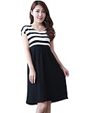 【MINI MAM】 ボーダー柄 ゆったり 切替 ワンピース レディース マタニティ 妊婦 ママ M L 紺色 黒 半袖 大きいサイズ 夏服 (XL, ブラック)