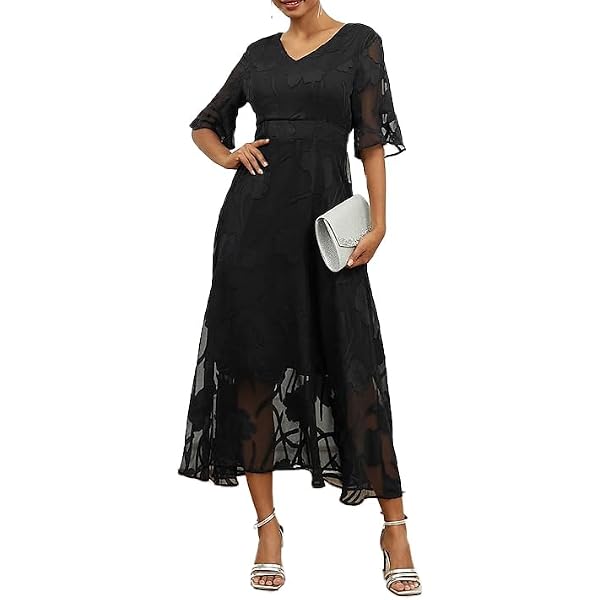 HOMEYEE Women's Chic V-Neck Lace Patchwork Flare Party Dress A062(Black,S)  : Amazon.com.au: Clothing, Shoes & Accessories
