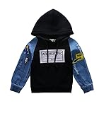[FERE8890] ボーイズ パーカー プルオーバー 刺繍 穴あき プリント ボタン 1～3歳 キッズ 服 普段着 お洒落 秋 小学生 ブラック 90# 適合身長約90CM