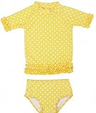 RuffleButts ラッフルバッツ水着 Yellow 4T UPF50+ ラッシュガード Yellow Polka Dot Ruffled Rash Guard Bikini (4T(95cm),
