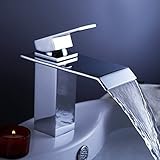Yodel Single Handle Waterfall Bathroom Vanity Sink Faucet with Extra Large Rectangular Spout Chrome 
