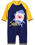 [Vaenait Baby] 0-24ヶ月UVカット ラッシュガードベビー子供男の子長袖ワンピース水着 Baby Yellow Shark L