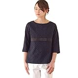 Pearls 胸にグログランリボンをのせた 授乳口つき ラッセルレース ブラウス navy
