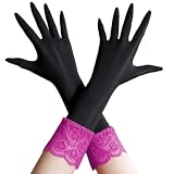 [Maeau] 手袋 光沢 サテン レース ストッキンググローブ ロング グローブ シルク 女性用 コスチューム セクシー ストレッチ シースル ハロウィン パーティー 仮装 コスプレ 二次元 ショート丈-黒紫縁