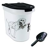 Paw Prints 26 Pound Plastic Rolling Pet Food Bin Dalmatian Design Includes Measured Scoop 15.5 x 16.
