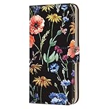 iPhone SE 第2世代用 4.7インチ アイフォンse2カバー スマホケース 手帳型 フレキシブル ボタニカル 赤青花柄 フローラル 草花 ブラック 耐衝撃性 携帯ケース ストラップホール 077a02m