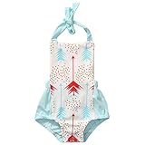 CANIS　ベビー服　ロンパース　女の子　バックレス　矢印　ホルターネック　ドット柄　ブルー　夏　ブルマ (100)