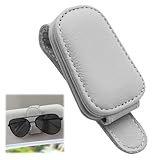 車用サングラスクリップ 車用サングラスホルダー メガネクリップ メガネホルダー サングラス 車載眼鏡 眼鏡を守ります PVC レザー調 車用収納 取り付け簡単 紛失対策 マグネットPureSino (ライトグレー)