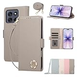 Rosbtib 用の Motorola Moto G66j 5G ケース 手帳型 ショルダー さくら スマホケース Moto G66y 5G ケース 手帳型 オシャレ 財布型 カード収納 携帯ケース モトローラg66j ケースカバー ストラップ付き スタンド機能 耐久性 軽量 Moto G66y 手帳型ケース 可愛い 人気 女性 上品 桜の花 贈り物（グレー）