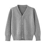 [Enfants Chéris] 子供服 カーディガン 男の子 Vネック ニット 長袖 綿 キッズ セーター スクールコート 春秋冬 シンプル 学生 通園通学 セミフォーマル ボーイズ 女の子 男児 防寒 羽織り 無地 人気 L.グレー 120