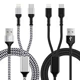 GAEF 2in1 充電ケーブル iPhone Lightning 充電ケーブル & Type-C ケーブル 2台同時充電コード 最大5.4A 急速充電 1.2m ライトニング & usb-c iPhone/Android両対応 二股 USB ライトニングケーブル アイフォン マルチ充電 高耐久ナイロン編み iphone17/16 /15/14/13,iPad,AndriodなどタイプC機種対応