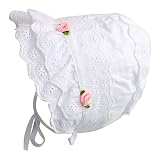 sloweraキャップベビーガールズコットン100 % Double Brimmed Eyeletレースボンネットwith Flowers カラー: ホワイト