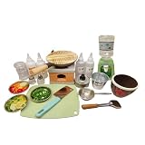 ミニ本物のキッチンセット、ミニキッチンおもちゃセット、子供用の本物の台所用品でごっこ遊び - 調味料ボトルとフライパン、調理ツールを完備 ミニチュアキッチンセット