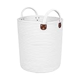 West Dwelling Large Wovenコットンストレージバスケット – 15 " x 13 "天然ホーム装飾コットンロープバスケットwithレザーハンドルの整理毛布、タオル、洗濯、玩具 –