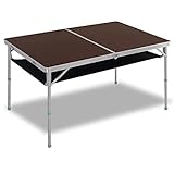 FIELDOOR 収納式 アルミレジャーテーブル 【木目調 ダークブラウン】 パラソル用穴なしタイプ 幅120cm×奥行80cm×高さ70cm テーブルのみ 高さ調節2段階