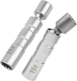 14MM & 16MM 薄肉磁気スイベル スパーク プラグ ソケット - 3/8 インチ ドライブ 12 ポイント スパーク プラグ ソケット取り外しツール - スイベル延長によりほとんどの狭いエリアへのアクセスが可能