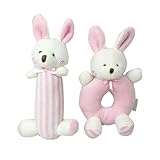 tracfy Rattle and SqueakerセットPlush Bunny and Bear Stuffed Animal Sensoryアクティビティおもちゃシャワーギフト赤ちゃん幼児のため 