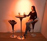 ラウンドバーハイテーブル（111cm高）3点セット艶ブラック（黒）昇降バーチェア2脚付き