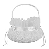 Fashionwuウェディングパーティー装飾用PureホワイトRomantic Rosetteフラワーバスケットガールフラワーバスケット
