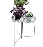 ZENGAI 回転する フラワーポットラック パティオ 農村 白 鉄 象眼細工の青いガラス 3つの層 植物ティーテーブル フラワースタンド