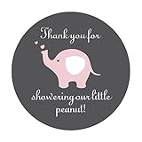 ピンクグレーElephant Thank Youステッカー、女の子のベビーシャワーパーティーFavorラベル、2インチThank You ForユニバーサルシャワーOur Little Peanut、