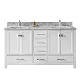 Virtu USA gd-50060-wmsq-wh-002 Caroline Avenue 60 "ダブルバスルームVanity with Marble andスクエアシンク上部をポリッシュクローム