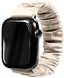 [COCOSILK] 睡眠 用 アップルウォッチ バンド レディース se 40mm 44mm 45mm 対応 シルク100％ apple watch ベルト ゴム 伸縮 シュシュ おしゃれ かわいい (ヘアゴム-38/40/41-13cm, ベージュ)