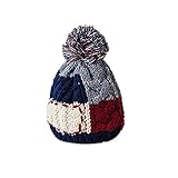 キッズニット帽子 キッズ ニット帽 かわいい 子ども 帽子 カラフル 4color ざっくり編み 可愛い プレゼント ベビー キャップ 冬 防寒 暖かい ボアファー (ネイビー)