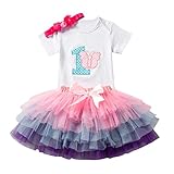 三番目の店　3PCS 赤ちゃんの女の子の満一歳誕生日パーティーの衣装　プリンセス　ちょう結び　ロンパー+スカート+ヘッドバンドセット (番号1＃ピンク)
