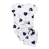 子供服 半袖Tシャツ Timsa ガールズ アンサンブル Tシャツ カットソー 幼児の赤ちゃんキッド ガールズ ベスト シャツ ブラウス ショットパンツ カジュアルパンツ 衣装 心柄のベストTシャツ+