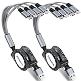 【2本セット】SDBAUX 4in1 巻き取り充電ケーブル 3A急速充電 対応 Type c ケーブル/Micro usb/Phoneケーブル Galaxy Huawei Samsung Sony Xperia Androidなど機種対応 グレー