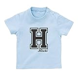 イニシャル Tシャツ / ベビーサイズ [BT346] 90cm ライトブルー×ダークグレーロゴ 出産祝い 誕生日 プレゼント おしゃれな 名前入り ベビー服