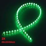 ライト，SODIAL(R)2ｘ24 LED車のストリップアンダーライトネオン足元柔軟な防水リニア - 緑