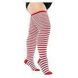 サイハイソックス レディース プラスサイズ ストッキング オーバーサイズ ニーハイソックス ビッグロングソックス(Red-white)
